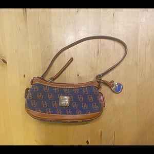 Dooney & Bourke Blue Canvas and Orange Leather Logo Shoulder Bag / purse